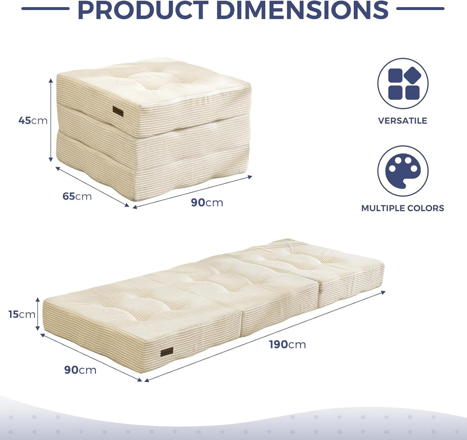 MAXYOYO Matelas Pliable 1 Personne, Épaisseur 15cm Matelas Pliant pour Futon Convertible Canapé-lit Portable, Matelas pour Invités Lit d'Appoint, 90x195