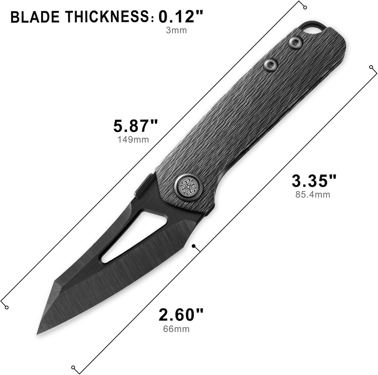 Denka Thumb Stud Knife,2.6" M390 Steel DCL Satin Blade,3.35" Carbon Fiber Handle with Liner Lock Folding Knife,2.48oz EDC Pocket Knives with Knife Sheath (DLC & Carbon Fiber)