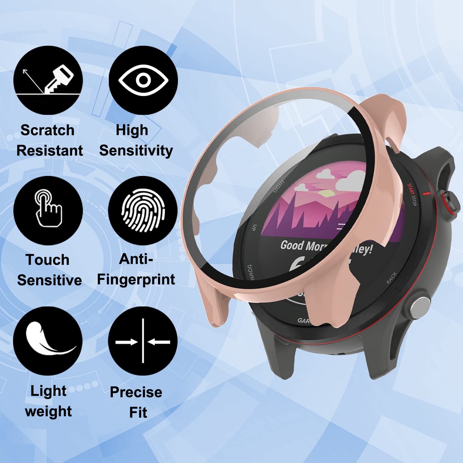 PC + custodia protettiva in vetro temperato per Garmin Forerunner 255 255S 965 protezione schermo intero guscio paraurti  1511