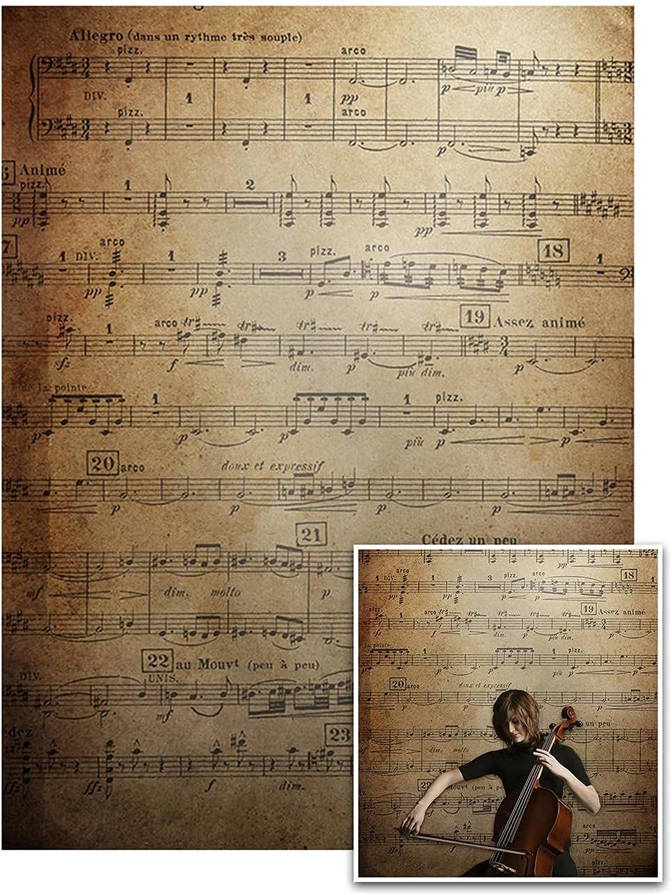 AOFOTO 8x10ft Vintage Music Notes Photography Studio Background Classical Music Score Retro Photo Shoot Backdrop Old Grunge Individual Show Wallpaper Young Boy Girl Artistic Portrait Video Props