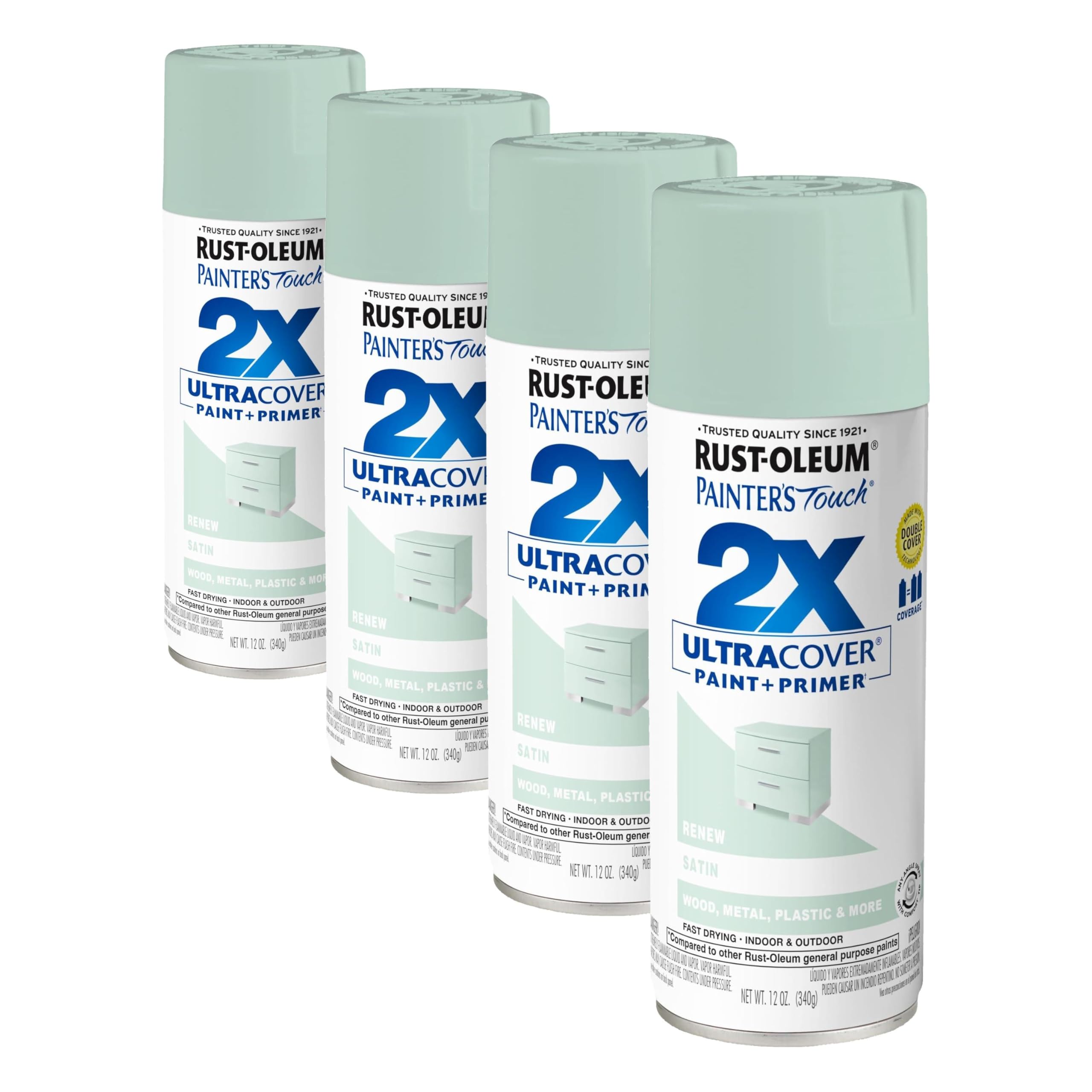 Rust-Oleum 393571 Painter's Touch 2X Ultra Cover Spray Paint, 12 oz, Satin Renew (Pack of 4)