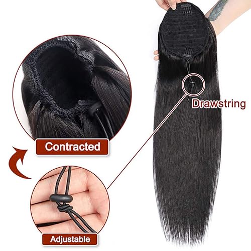 Miniatura 3 de Cola de caballo de cabello humano lacio con cordón para mujer, con dos clips, 1B # 4.23 ozjuego (28 pulgadas)