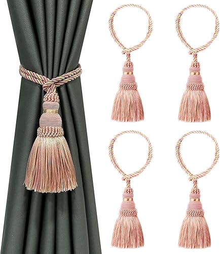 Miniatura 10 de Fenghuangwu Paquete de 6 alzapaños de cortina con borlas de cuerda para cortinas hechas a mano para exteriores, hogar y exteriores decorativos