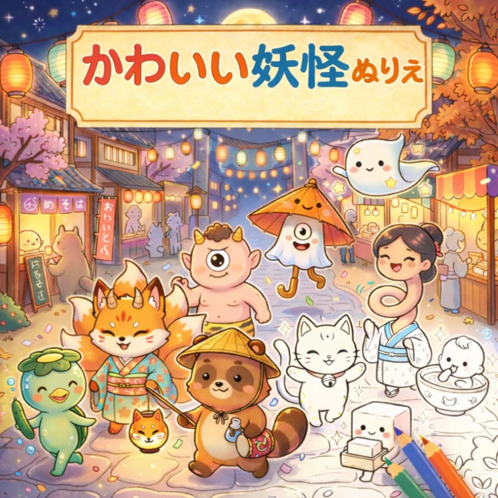 かわいい妖怪ぬりえ 50選: 日本の伝承と昔話をやさしく彩る、大人のための和風ぬりえブック
