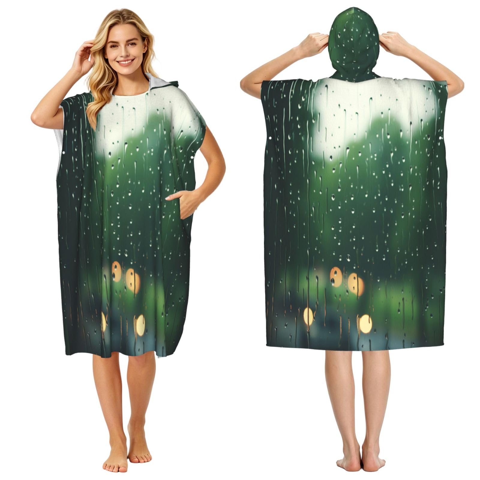 DTHKJNLSF Rain Outside The Window Adult Hooded Beach Poncho Towel