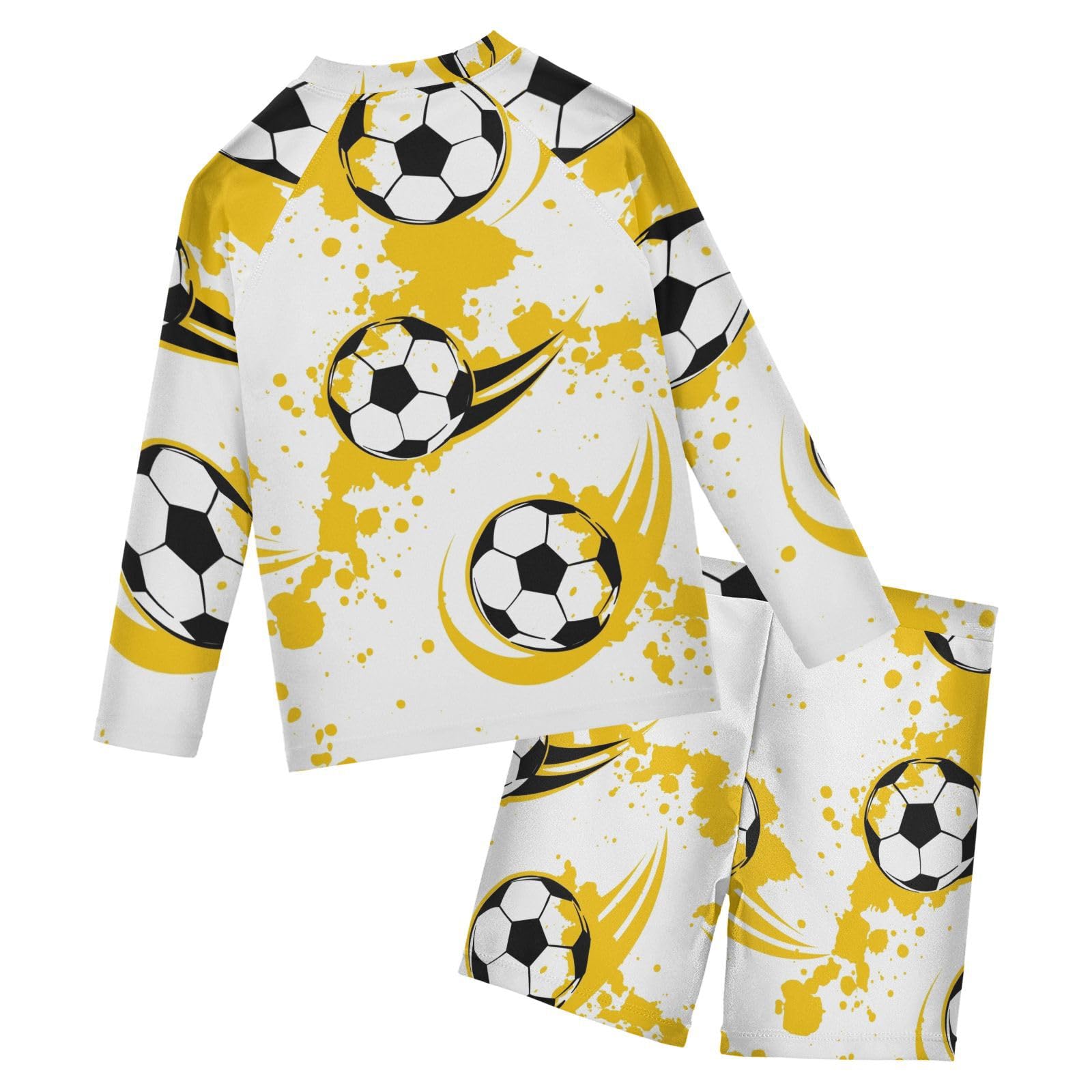 Aflyko Kids' Bathing Suit Set Grunge Soccer Football Ball Long Sleeve Swim Tops with Shorts Summer Vacation Pool Party Rashguard Fun Cute Infant Beachwear, 4T Multicoloured