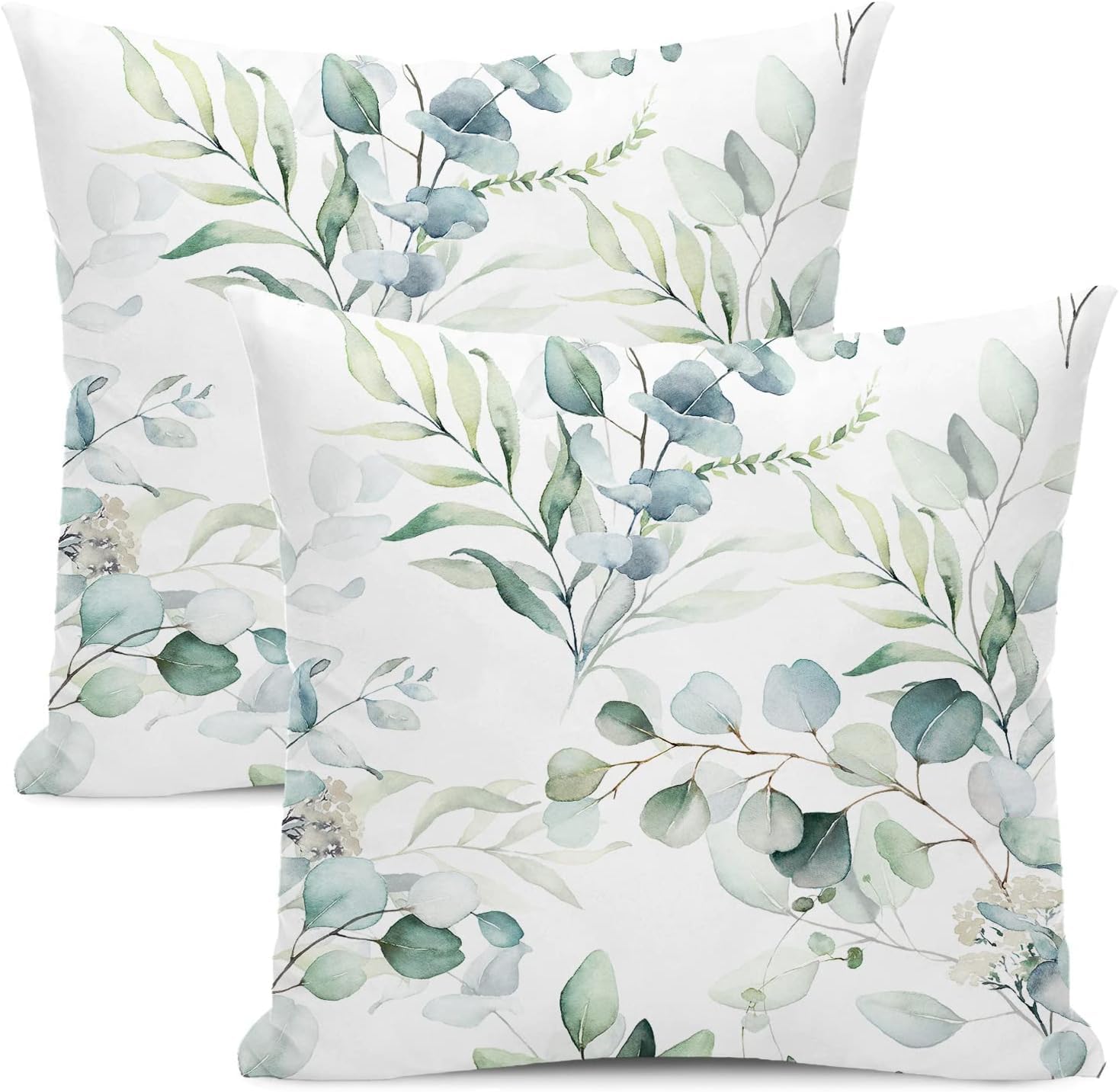 AEIOAE Spring Sage Green Pillow Covers 22x22 Inch Set of 2,Watercolor Eucalyptus Floral Throw Pillows Case,Seafoam Leaves Print Decorative Square