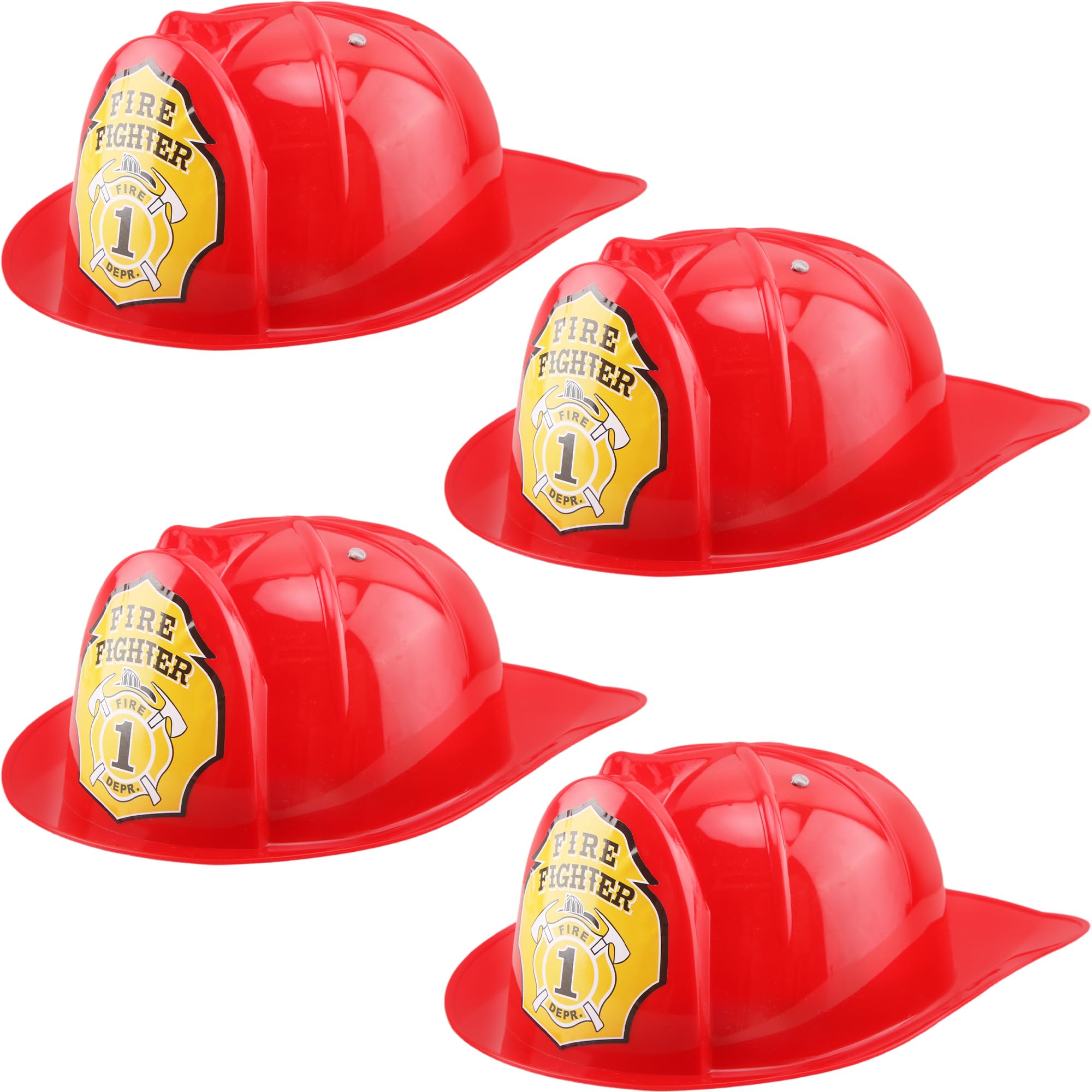 Flotory 4 Pcs Kids Firefighter Hat Plastic Fireman Helmet Red Fire Chief Hat Costume Accessory for Cosplay Dress Up Party Favors (Color Style 2)