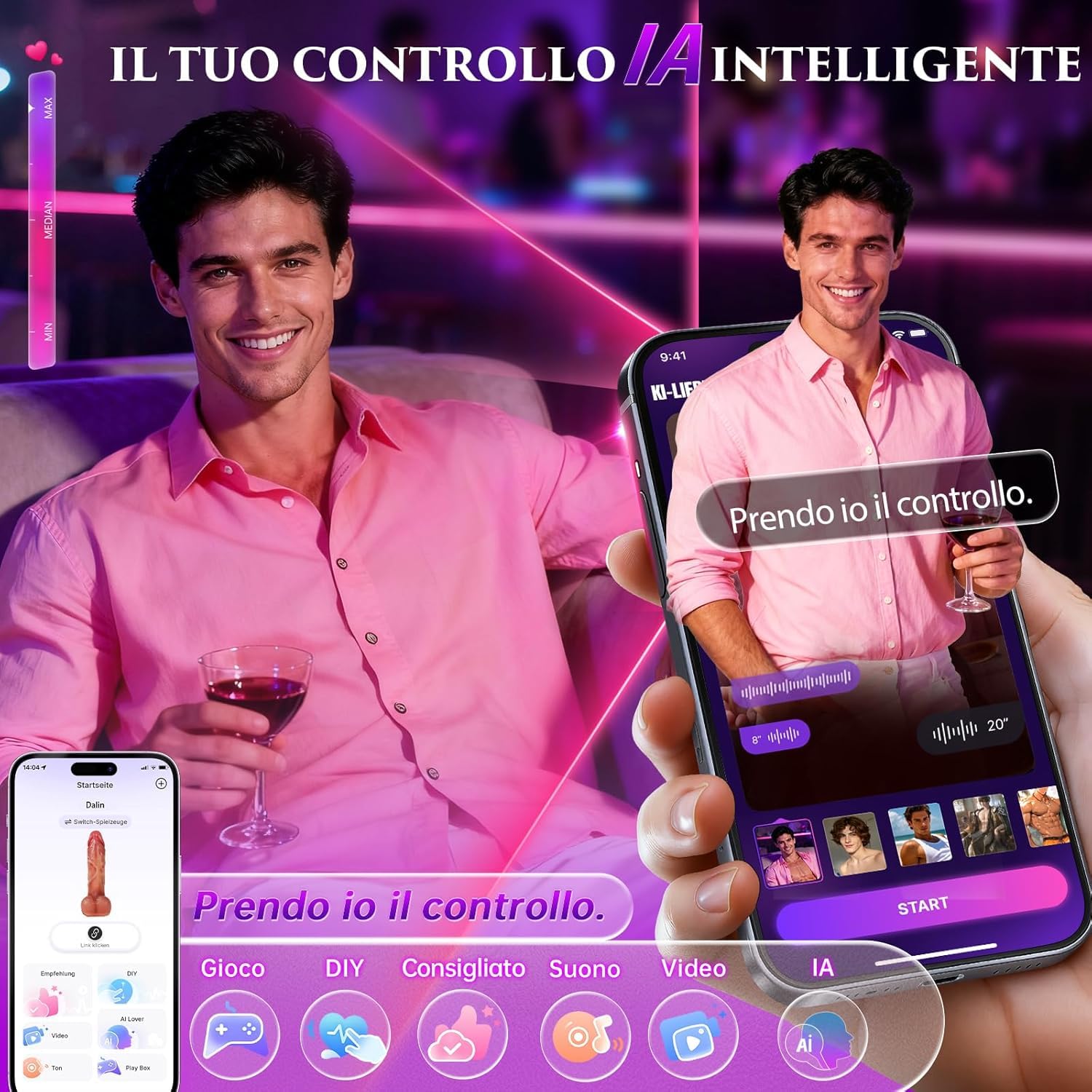 Al Sync Dildo Realistico Doppi Sex Toys, Dildo Anale Xxl Sex Toy, Vibratoreper Donna Riscaldare a 42°C Textures Realistico, 9 Modalità Spinta Vibrazione App Giochi Interattivi Sexytoysys Donna Coppia