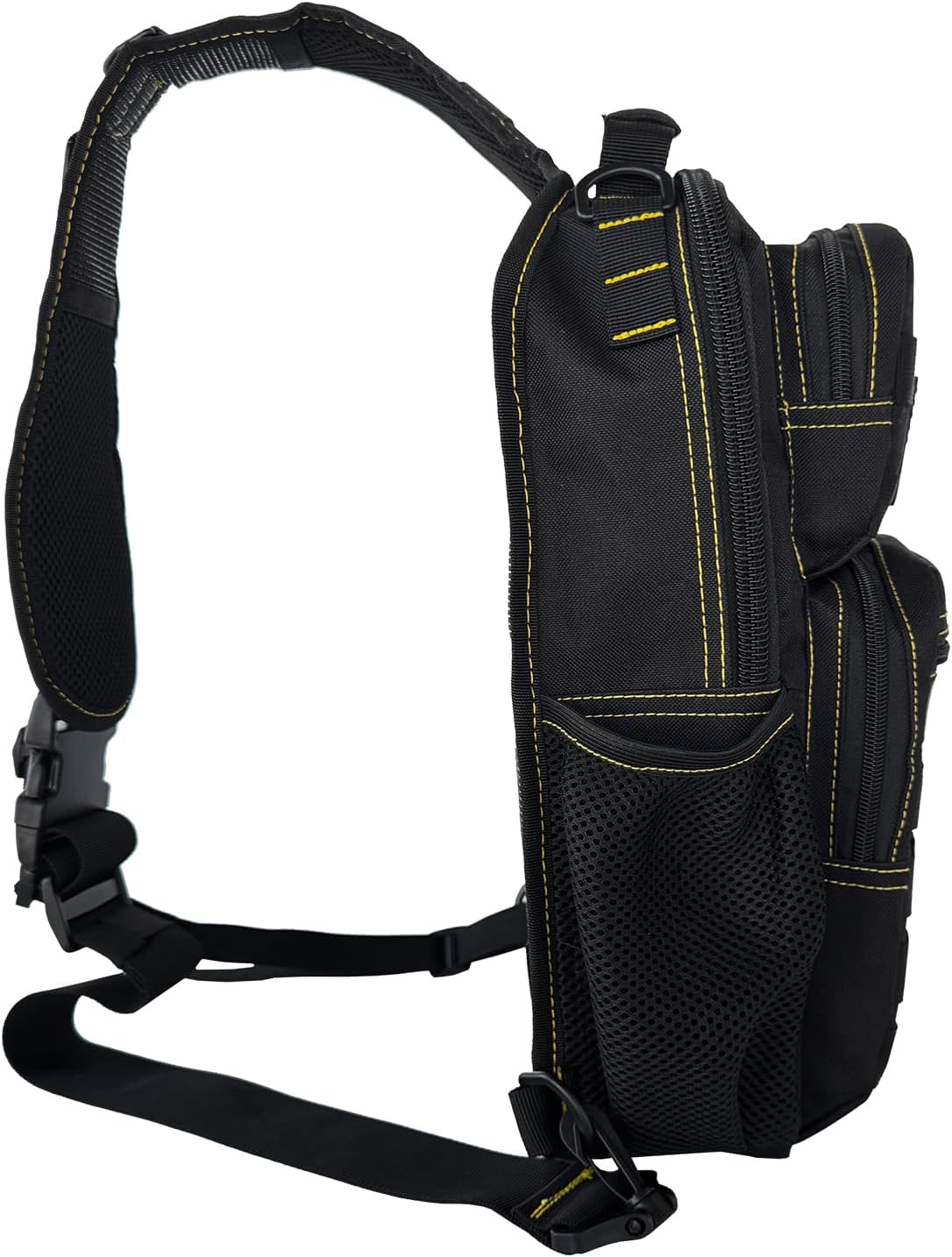 Rover Sling Pack Tactical Shoulder Sling Bag Backpack with Bottle Holder Crossbody Chest Bag, Black with Yellow