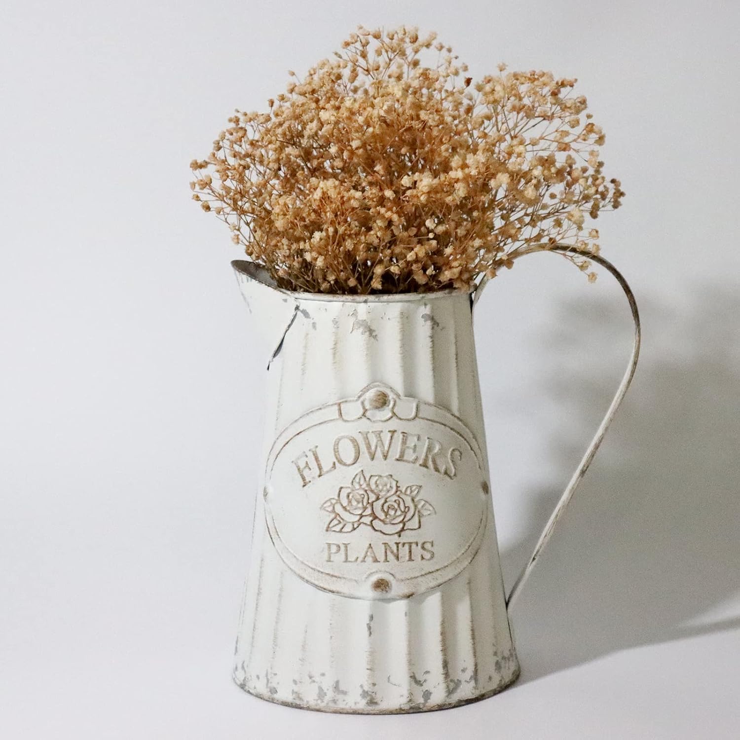 Galvanized Pitcher Antique Watering Can Retro Jug Metal Vase Rustic Vintage Primitive Pitcher Farmhouse Country Plant for Home Office Decor, 8.0”