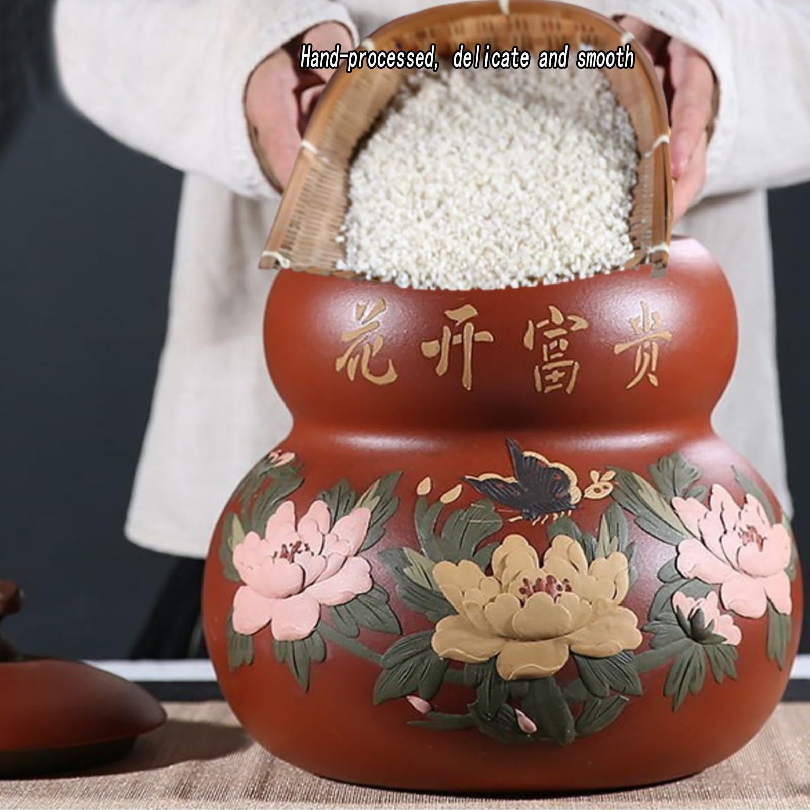 Genérico Contenedores de arroz, tarros de cerámica para almacenar, contenedores para el hogar, Cocina, sellados con Tapa, dispensador de 10 kg, Cubo de diseño Chino para Frijoles, maíz, Tri