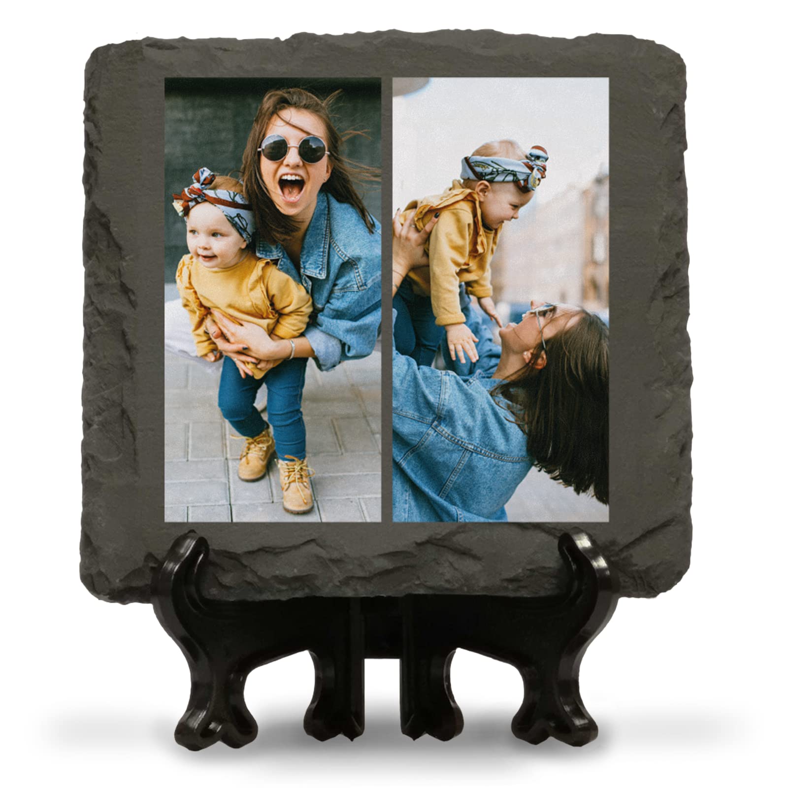 You Personalise Personalised Two Photo Slate 100mm x 100mm Square with an Optional Display Stand - Custom 2 Photos