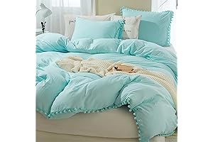 ETDIFFE Turquoise Pom Duvet Cover Queen Size