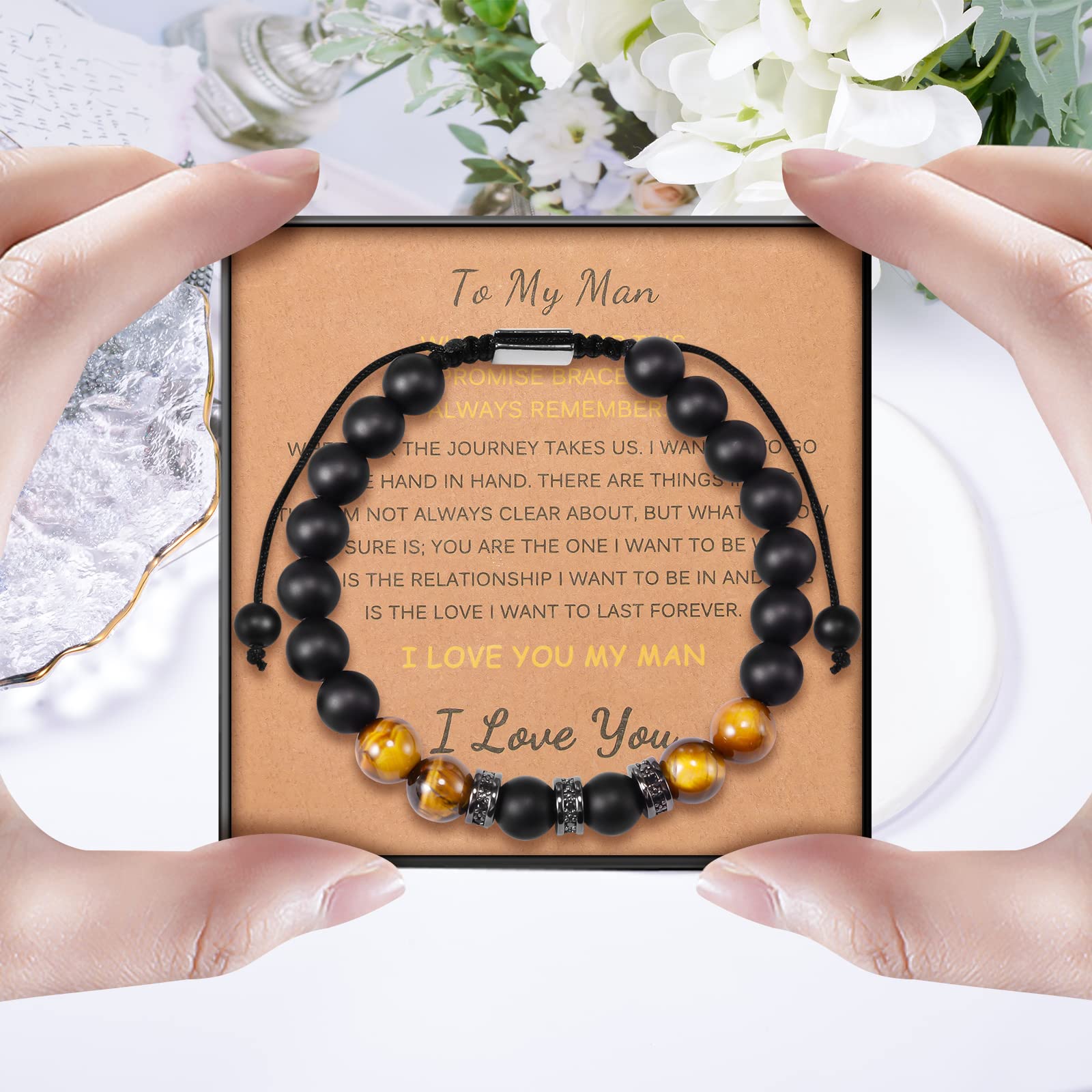 YELUWA Bracciale Da Uomo Per Fidanzato, Marito, Mio Uomo, Figlio, Nipote, Anniversario, Regalo Di Natale Per Lui Con Confezione Regalo