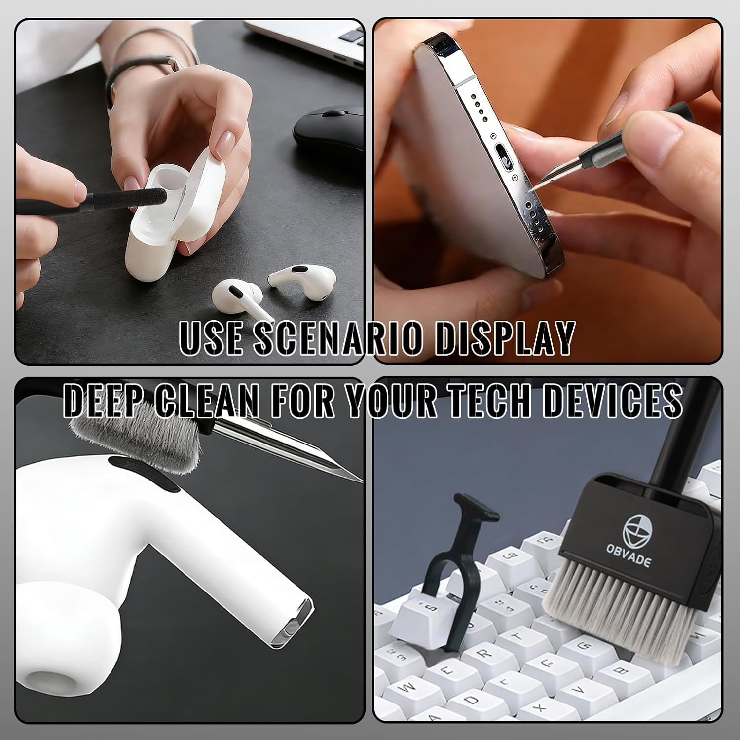 Keyboard Cleaner & Laptop Cleaning Kit - 9-in-1 Electronics Cleaning Brush Set with Keycap Puller, Screen Cleaner, Earbud Cleaner Pen for Computer, PC Monitor, MacBook, Phone, Airpods (Black)