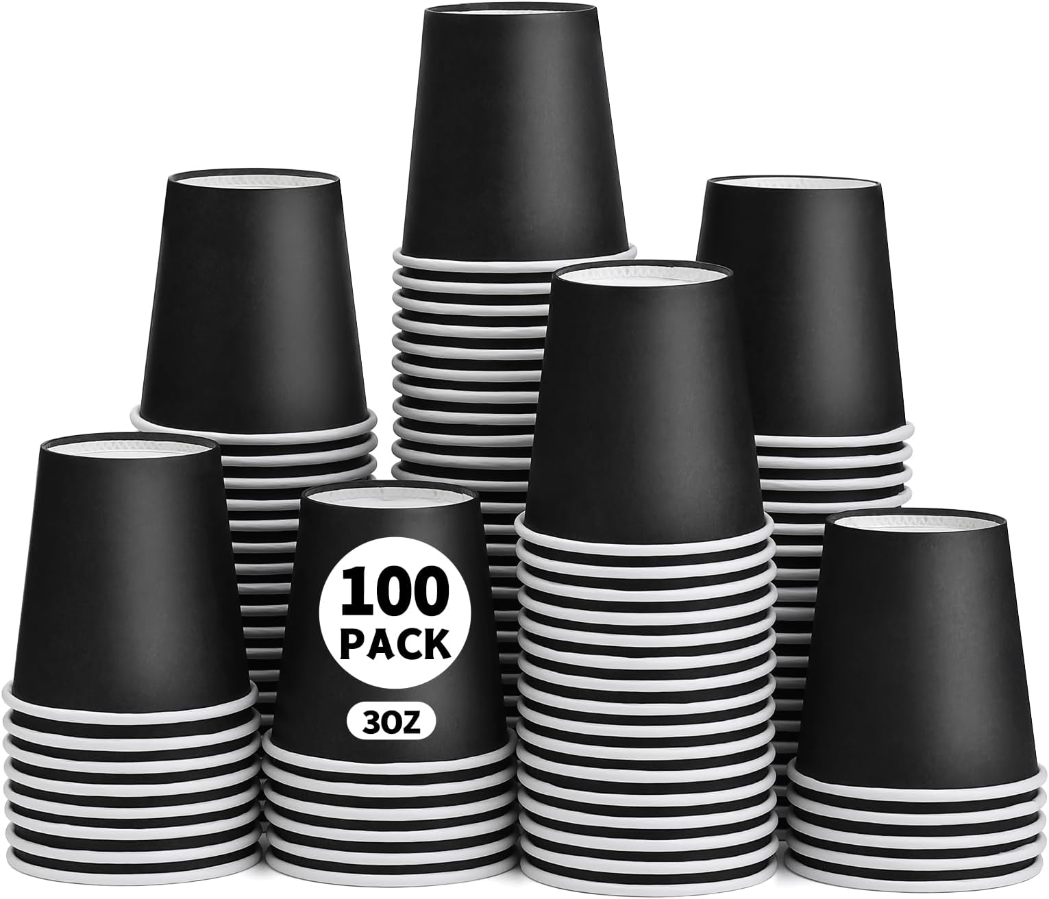 100 Pack 3 oz Paper Cups, Small Mouthwash Cups, 3 oz Disposable Cup for Party, Picnic, Office, and Travel (Black)