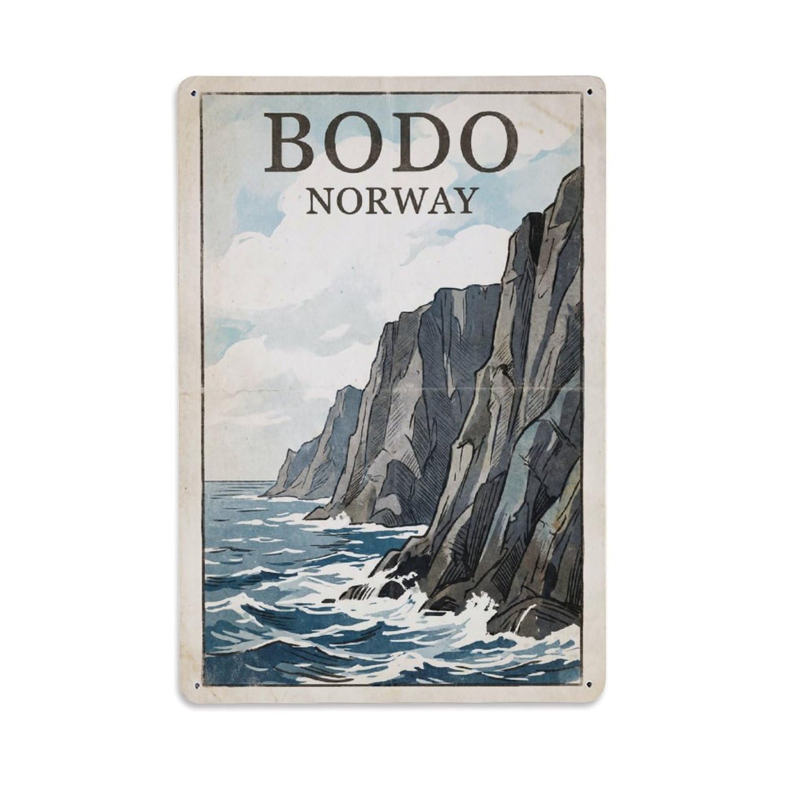 Norway Bodo Travel Metal Tin Sign Plaque Wall Decor for Cafe, Club Bar, Office, Garden Metal Poster 8x12Inch
