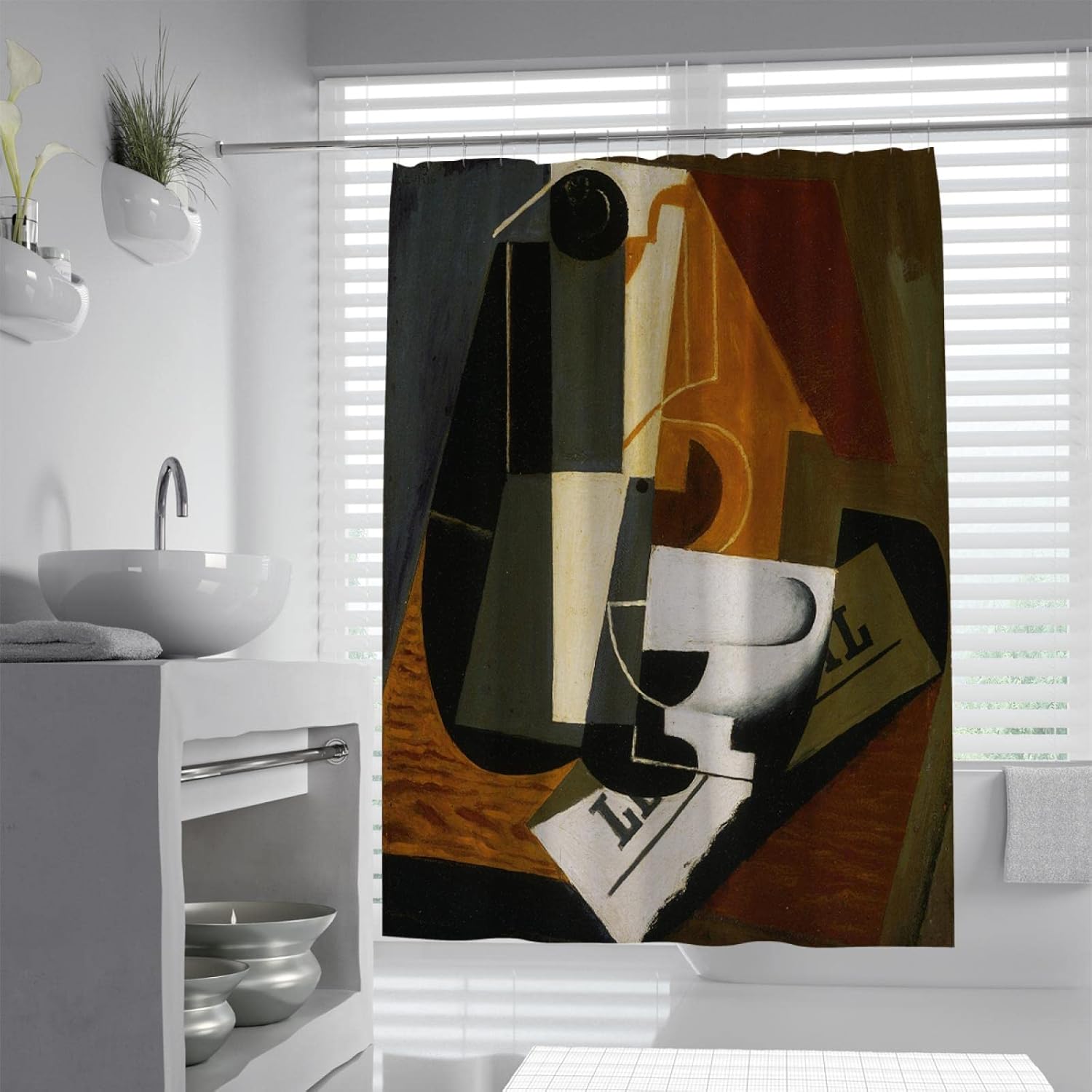 Black Brown Fabric Shower Curtain Set with Hooks Waterproof Abstract Geometry Lines Polyester Washable Shower Curtain for Bathroom 72W x 78L(in)