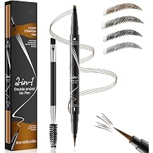Microblading Eyebrow Pen - Eyebrow Pencil Magical 2-in-1 Dual-Ended Eye Brow Pencils for Women with 4-Fork-Tip & Single Tip and Double-Ended Eyebrow Brush Last All-DayLight Brown