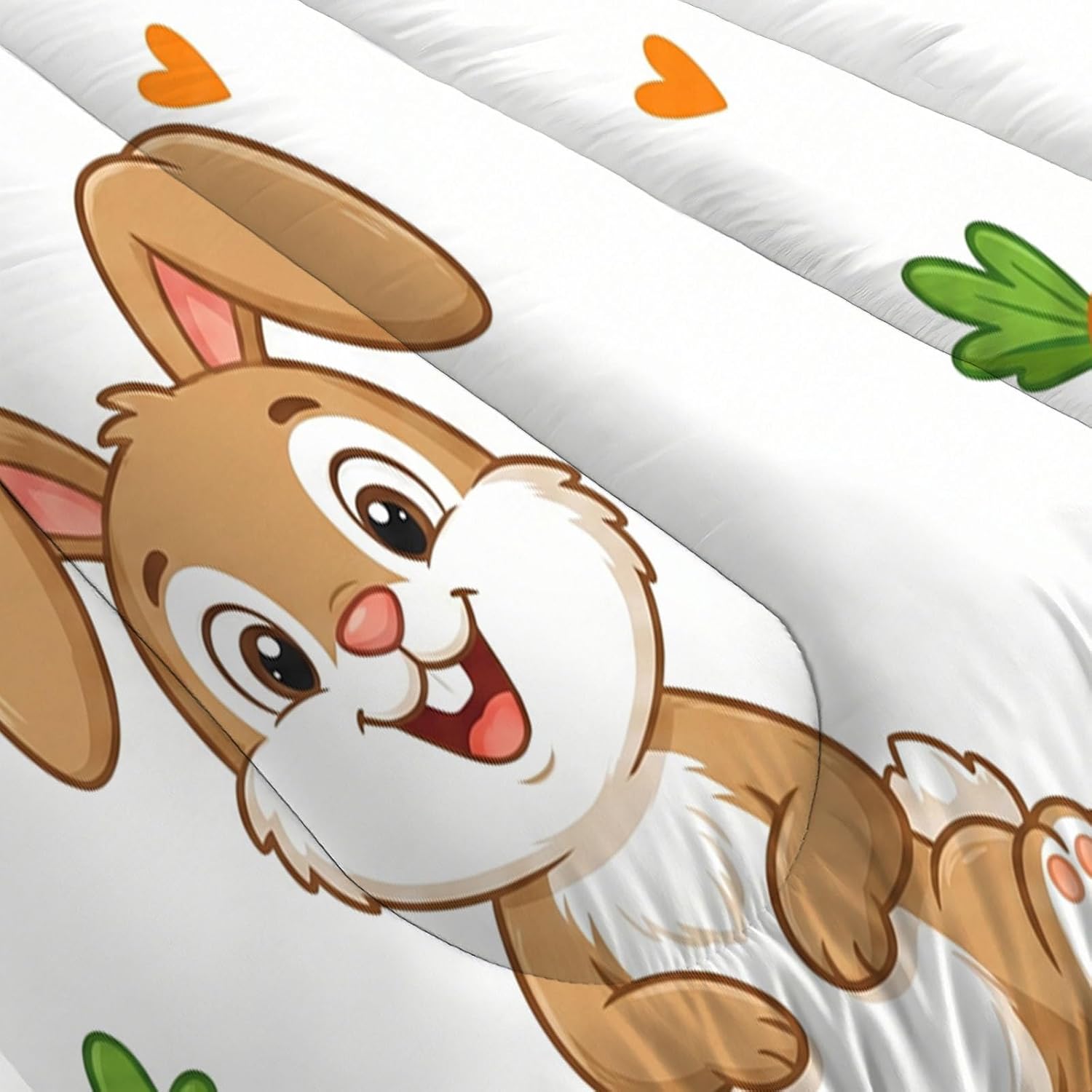 Cartoon Children Quilt King Size Light Brown Quilt Bedding Set | 3 Pieces Soft Lightweight Microfiber Rabbit Carrot Bedspread Coverlet Set for All Season, 104"X90"