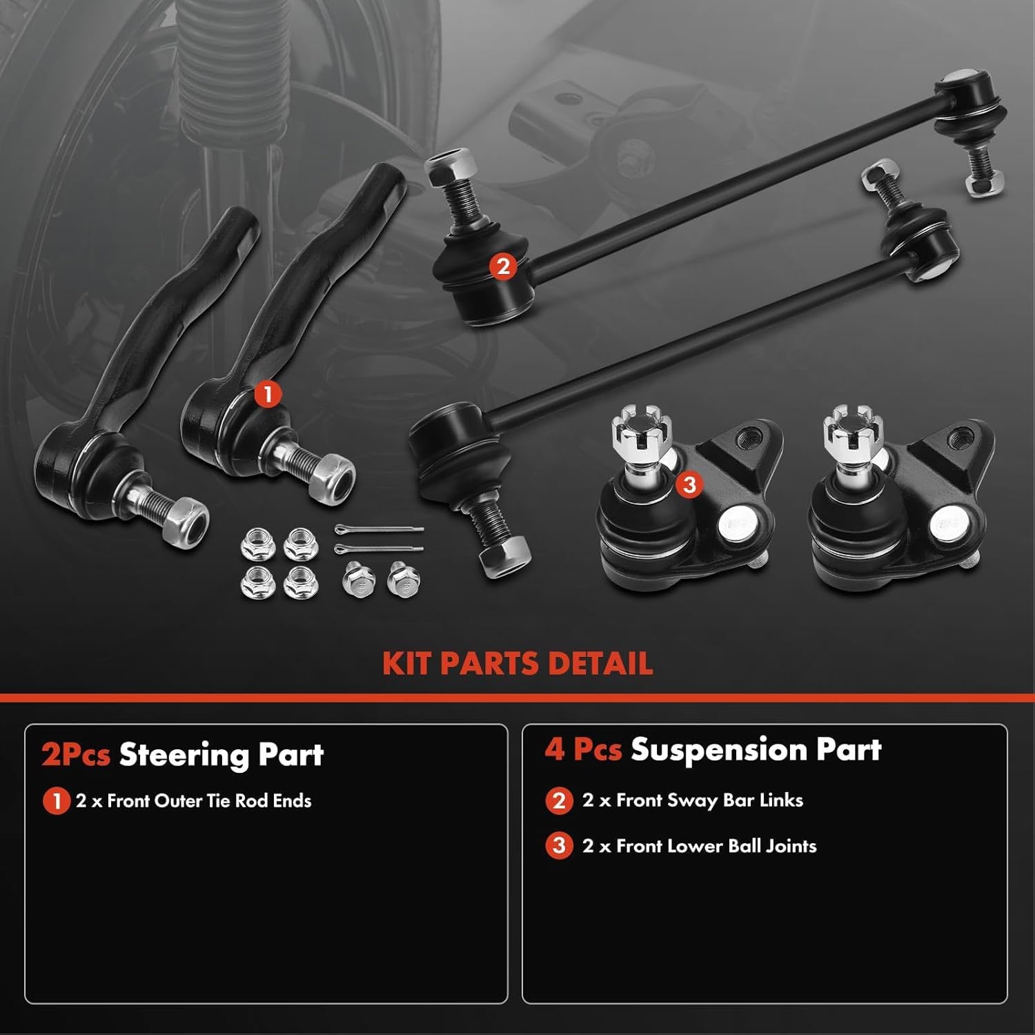 A-Premium 6Pcs Front Suspension Kit, Sway Bar Link, Lower Ball Joint, Outer Tie Rod End, Compatible with Toyota Corolla 2003 2004 2005 2006 2007 2008