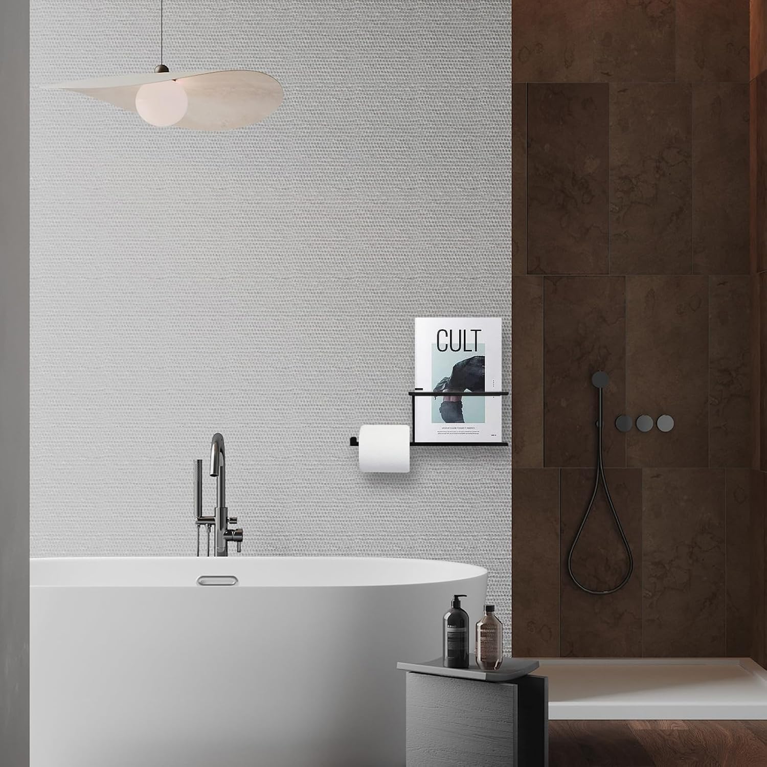 Metal Bathroom Magazine File Toilet Paper Organizer Storage Holder Stand Wall Mount,Magazine Newspaper Book Mail Display Organizer Rack,Toilet Tissue Rack Scroll Stand Roll (Left Side)