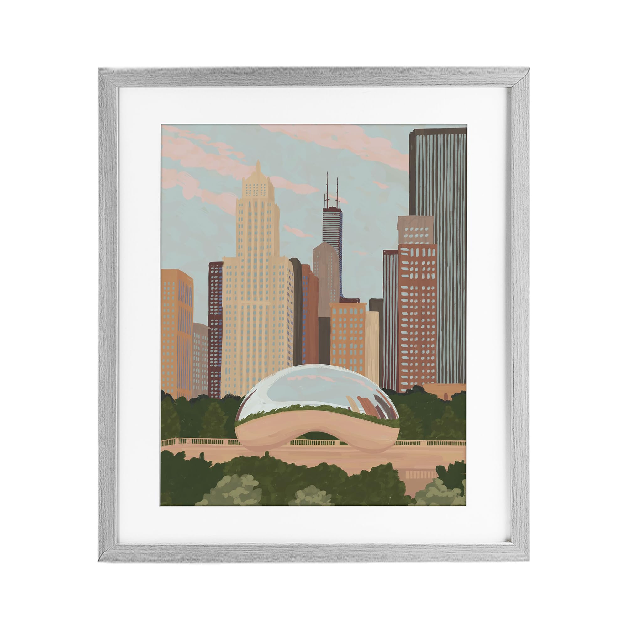 Stupell Industries 'Chicago Bean Cityscape', Framed Print Under Glass, Gray, 17 x 21 Inches, Easy to Hang and Sturdy, Made in USA, by Veronica Lara