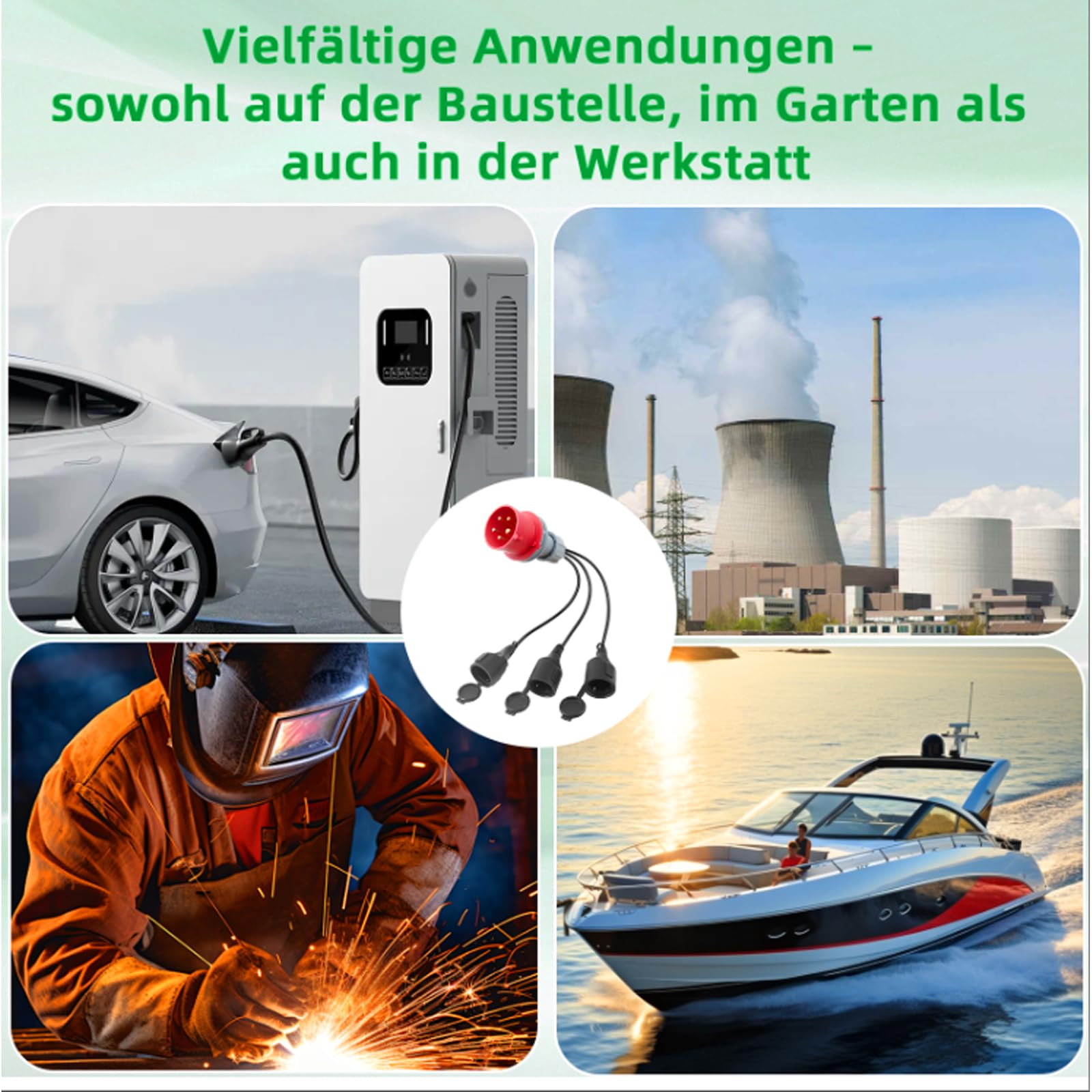 Adattatore Presa CEE, 400V 16A con 3 Schuko, Adattatore di Alimentazione Versatile Cavo di Prolunga IP44 per Campeggio, Camper, Cantiere e Esterno