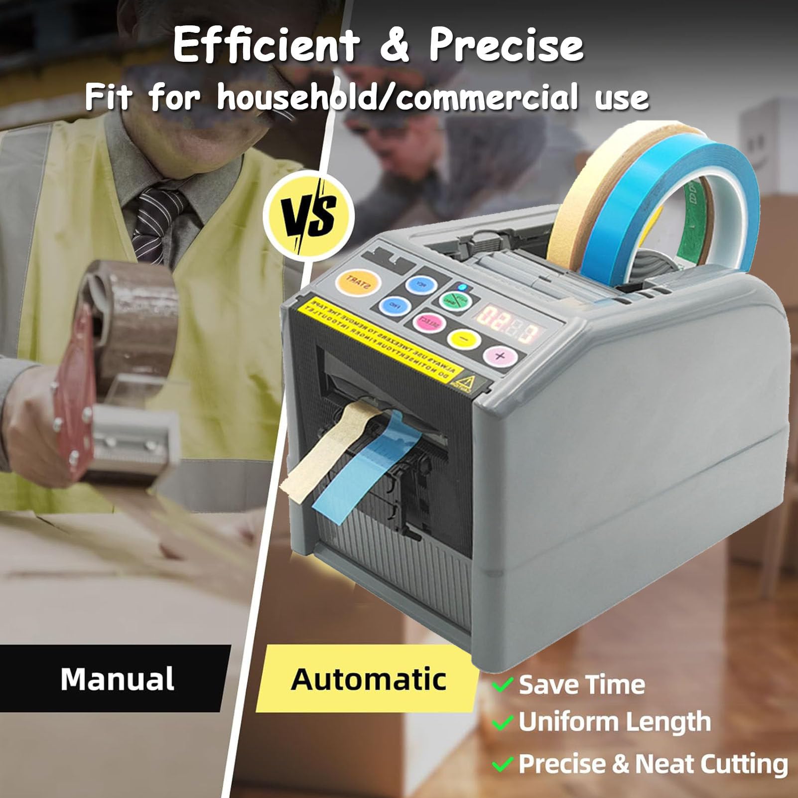 Dispensador automático de cinta, máquina eléctrica de corte de cinta con longitud máxima de corte de 999 mm, compatible con cintas de 6 a 66 mm de ancho