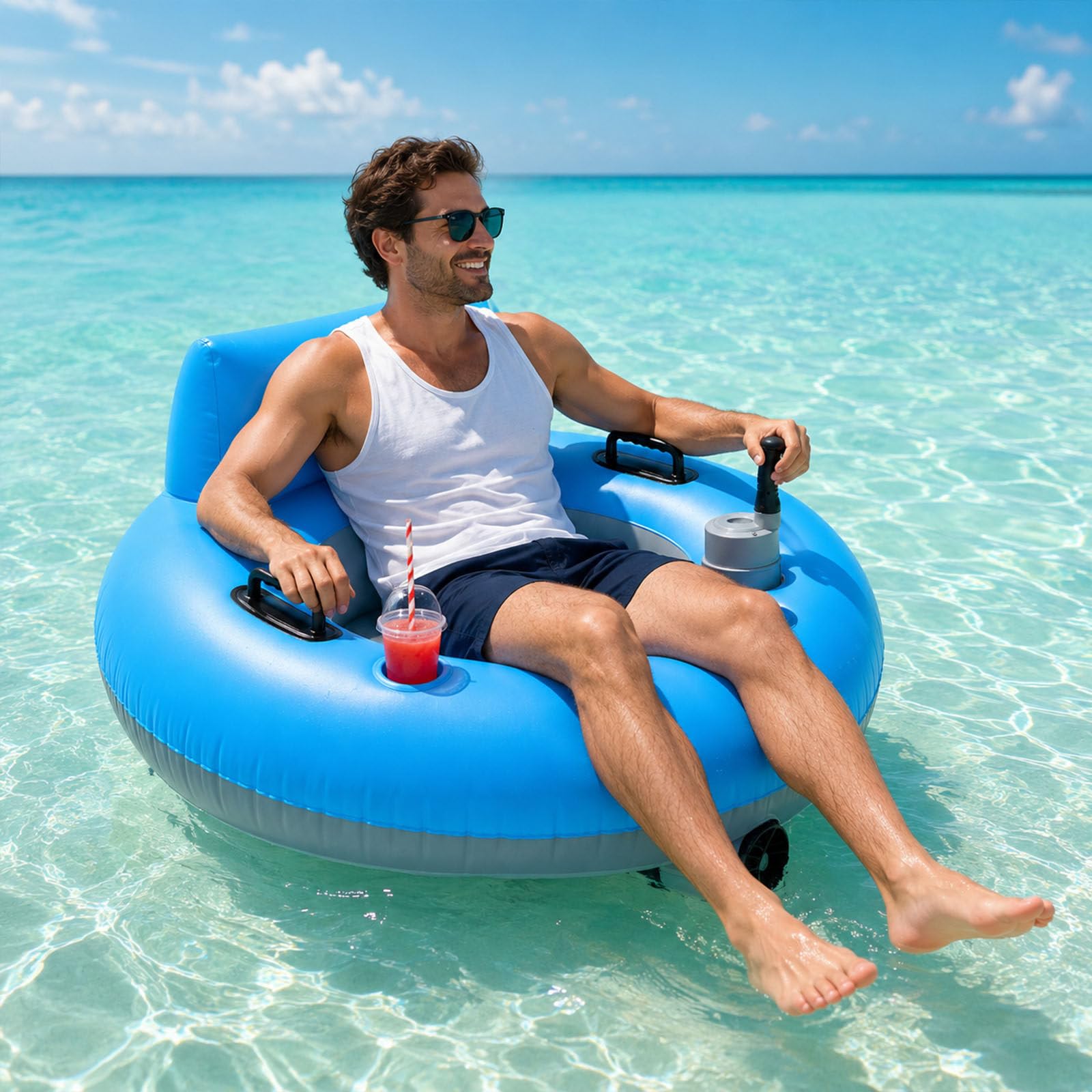 smafoseedding Motorized Pool Float, Electric Inflatable Pool Lounger With 360° Spin, Motorized Inflatable Water Blob/River Run Tube For Adults,60mins Range,50w Drive,300 Lbs For Pool Lake River