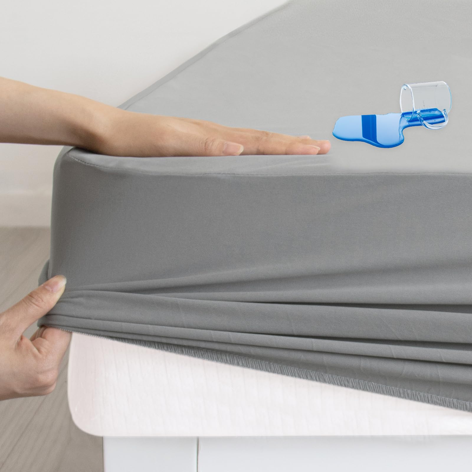 Twin Mattress Protector Waterproof, Twin Size Mattress Pad Cover for Kids Bed,Soft & Breathable Single Fitted Sheet for Bed with Deep Pocket and Elastic Rubber Band Up to 14 Inches, Gray