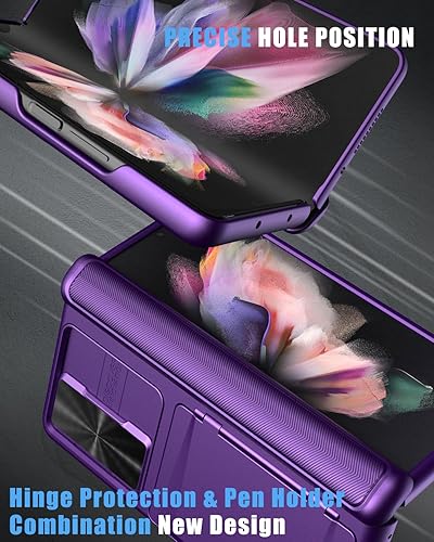 Vista 20 de Vihibii Funda para Samsung Galaxy Z Fold 3 5G con protacción de bisagra, soporte para tarjeta integrado, cubierta de cámara deslizante y protector