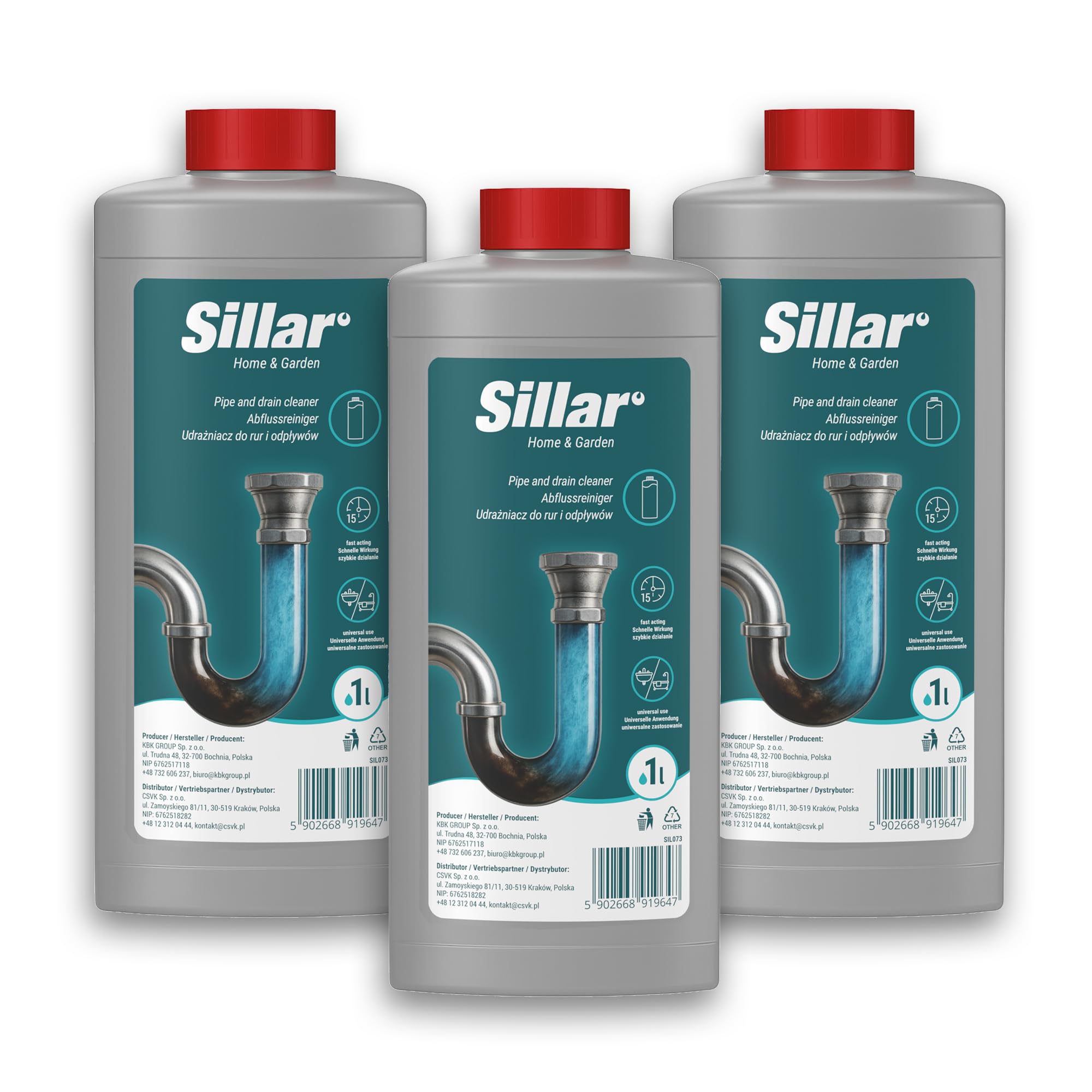 Sillar Detergente disgorgante professionale per tubi e scarichi 3x 1000 ml – Gel sturalavandini forte per cucina, bagno e doccia – scioglie capelli, grassi e sapone, pulizia rapida