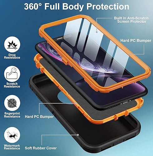 Miniatura 3 de Funda para iPhone XR, con protector de pantalla integrado, protección resistente contra caídas, cuerpo completo, a prueba de golpes, a prueba de