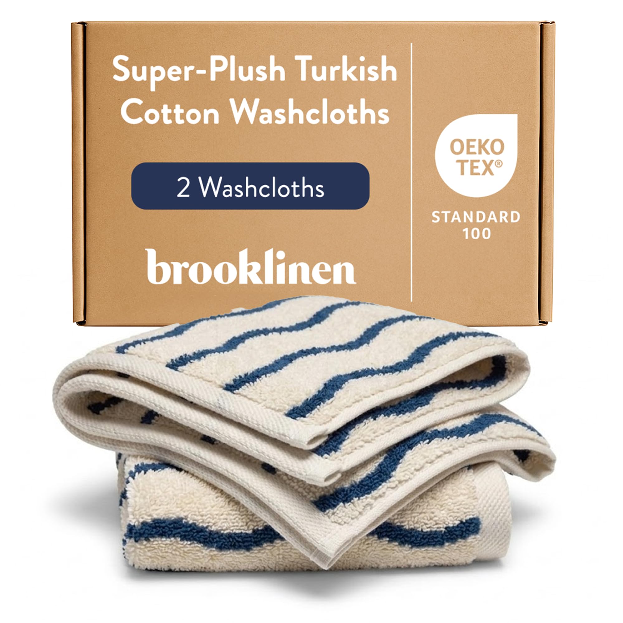 Brooklinen Super-Plush 100% Turkish Cotton Washcloths - Set of 2-770 GSM, Highly Absorbent, Machine Washable, Perfect for Home & Bathroom (13" x 13",