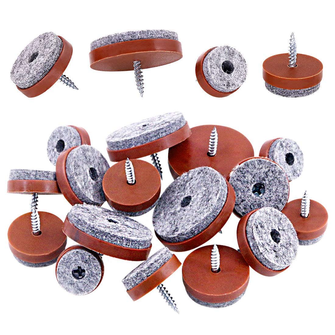 Swpeet 72Pcs Brown Furniture Felt Pads Assortment Kit Non Slip Furniture Pads with Screw-on Felt Pad Furniture Slider