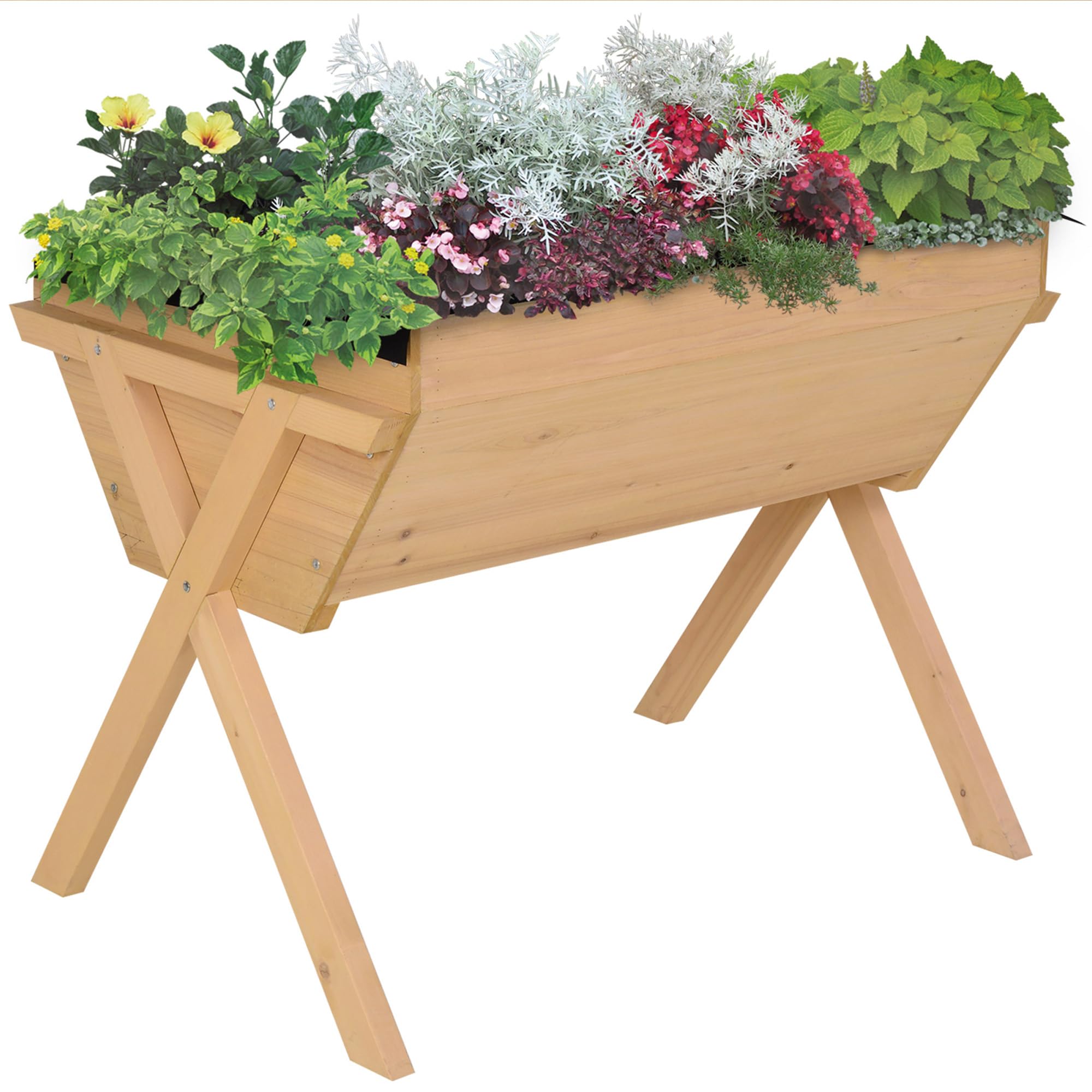 Outsunny Wooden Planter Raised Bed Stand Vegetable Flower BedNatural from B&Q