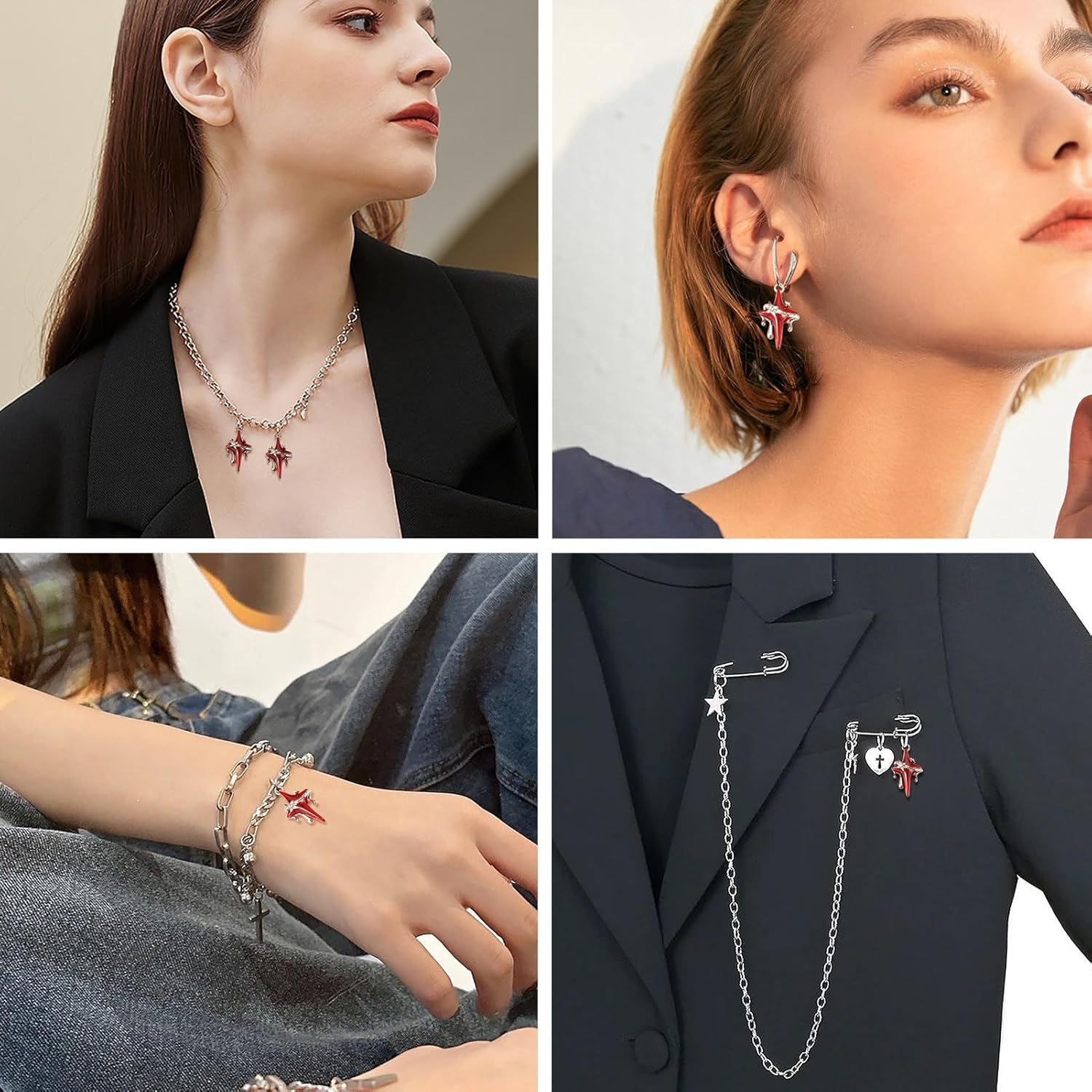 20Pcs Alloy Red Sacred Cross Charms Platinum Plated Gothic Red Crucifix Cross Pendants with Teardrop Star for DIY Earring Necklace Bracelet Jewelry Making, 32x19x11mm - Image 3