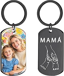 JONZIN Llavero con Foto Personalizado de Doble Cara, Llavero Grabado con Texto e Imagen, Regalo Personalizado para Mamá o Mujer en el Día de la Madre