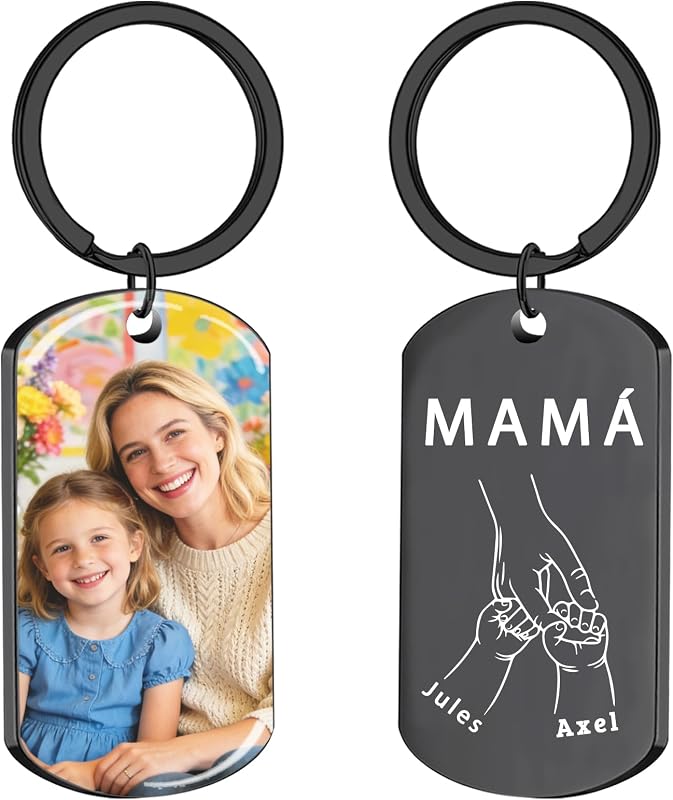 JONZIN Llavero con Foto Personalizado de Doble Cara, Llavero Grabado con Texto e Imagen, Regalo Personalizado para Mamá o Mujer en el Día de la Madre