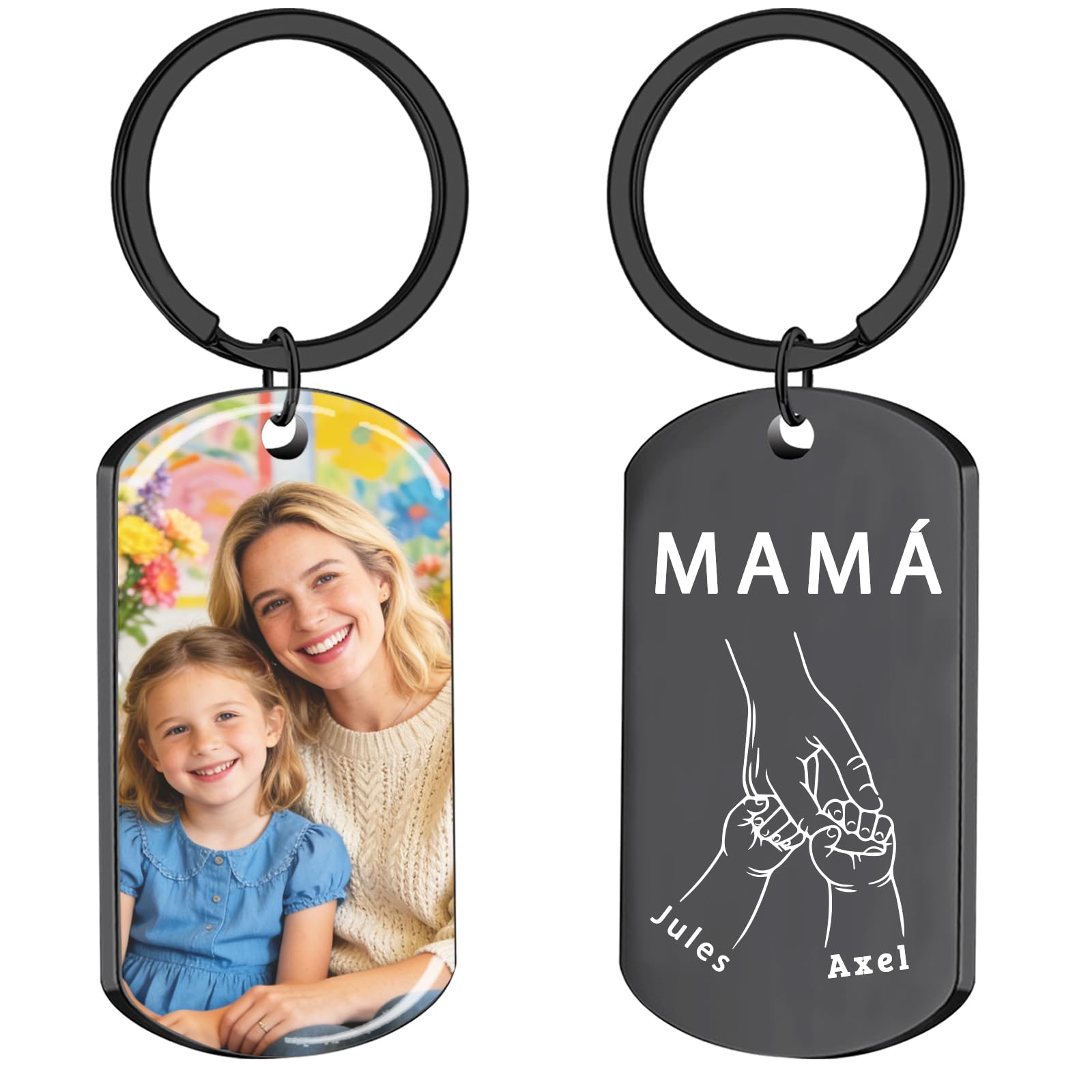 Llavero con Foto Personalizado de Doble Cara, Llavero Grabado con Texto e Imagen, Regalo Personalizado para Mamá o Mujer en el Día de la Madre