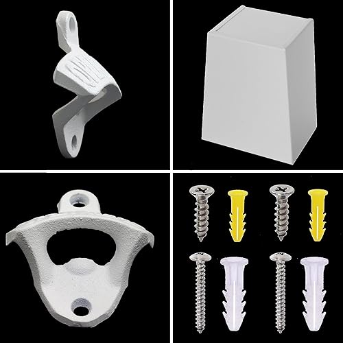 Miniatura 5 de Jumiok Abridor de botellas de cerveza de hierro fundido blanco montado en la pared con receptor de tapas estrecho