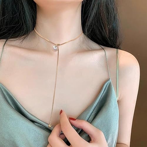 Miniatura 5 de Pearl Lariat Neckalce Dainty Y Shape Necklace for Women Pearl Chain Necklace for Teen Girls Gift (Gold)