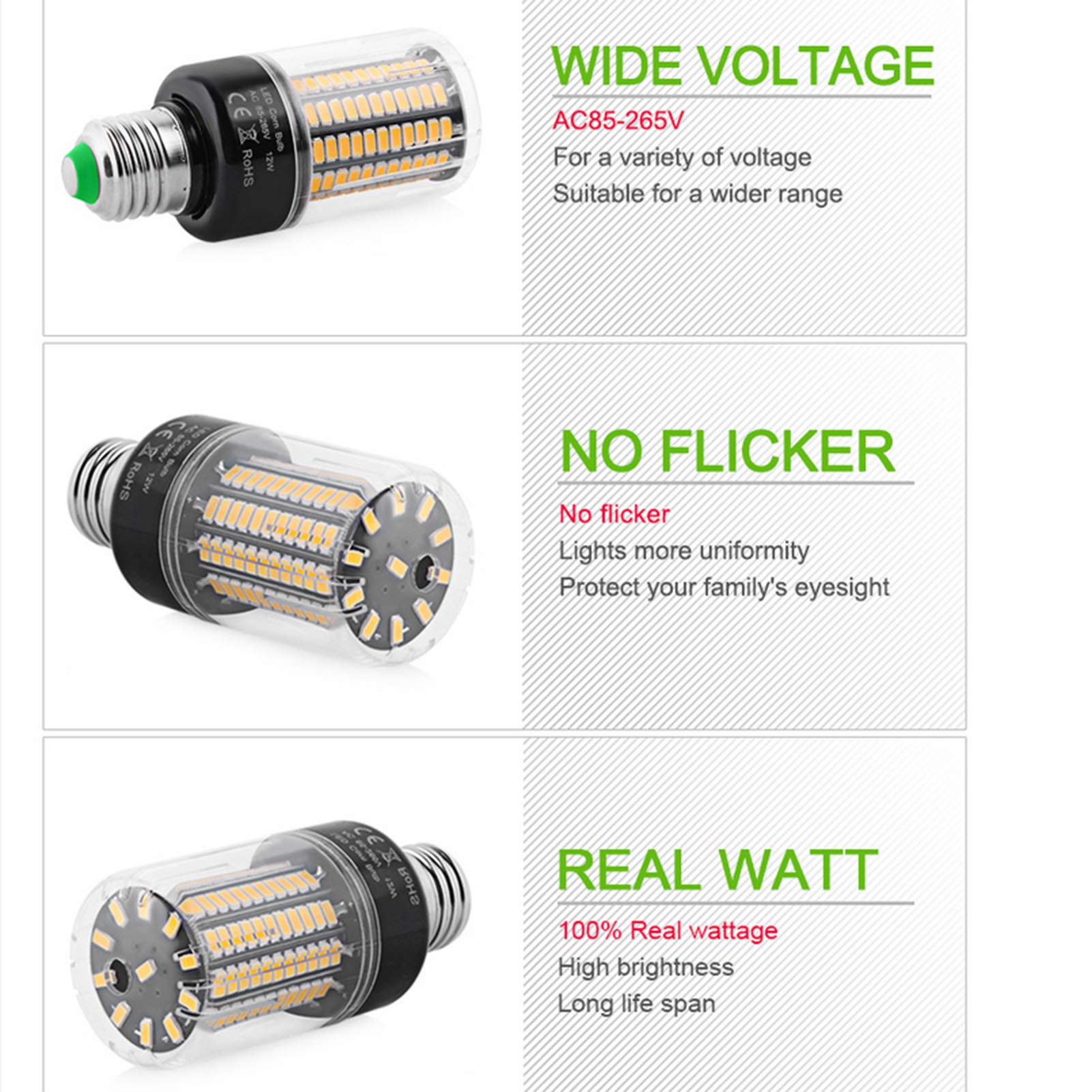 Bombilla LED E27 15 W, equivalente a lámpara halógena 150 W E27 Bombilla LED maíz no regulable, bombilla LED bajo consumo sin parpadeo, 360 grados; Ángulo haz, paquete 2