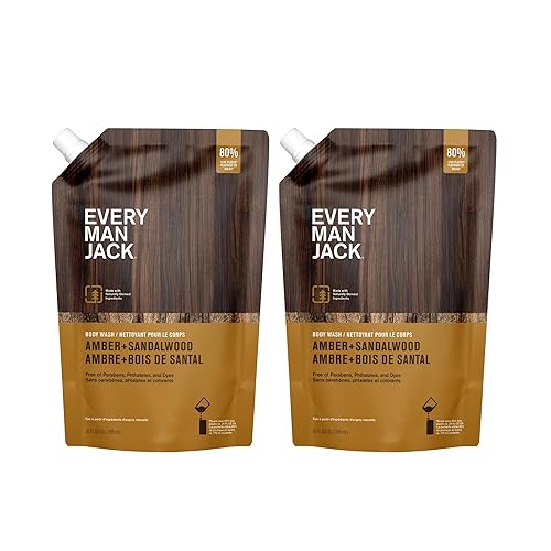 Every Man Jack Amber + Sandalwood - Bolsa de repuesto para lavado corporal para hombre, limpia, nutre e hidrata la piel, ingredientes derivados de