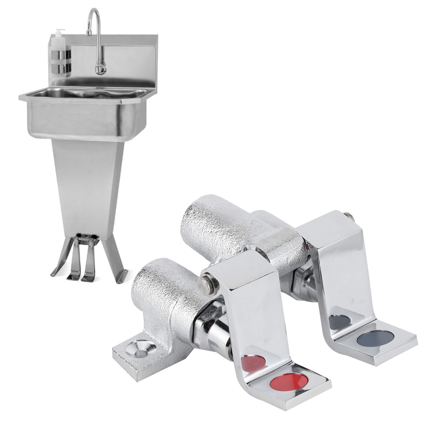 Válvula de Pedal de Cierre Automático de 3 Piezas, Válvula de Rodilla de Latón de Doble Control para Fregadero de Cocina, Operación Conveniente con Manos Libres (de pie de doble