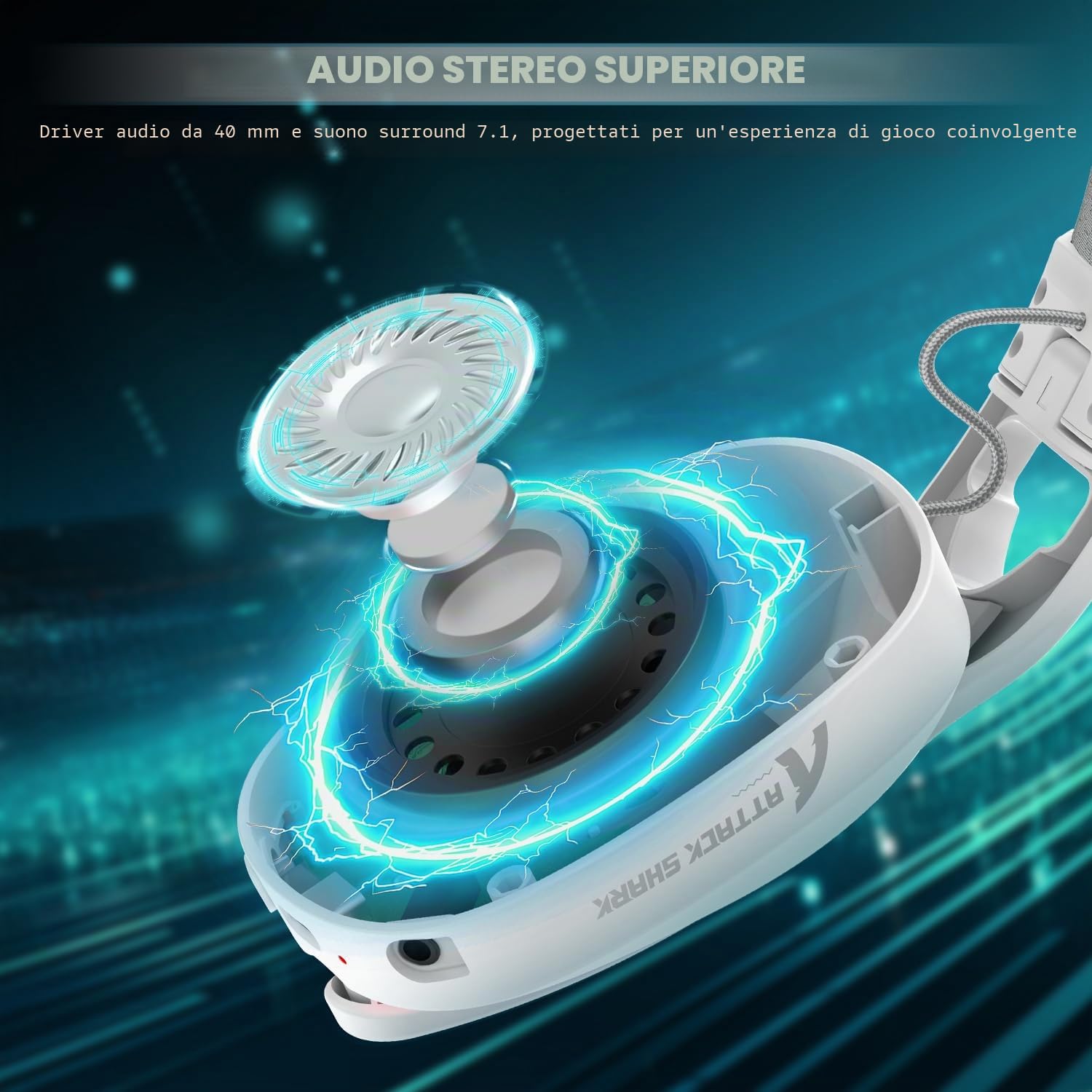 MAMBASNAKE x ATTACK SHARK L90 Cuffie da gioco wireless ultraleggere e galleggianti, suono surround 7.1, BT5.3/2.4Ghz/cablate, RGB, driver al neodimio da 40 mm, per PC/PS4/PS5/Switch/Xbox-Bianco