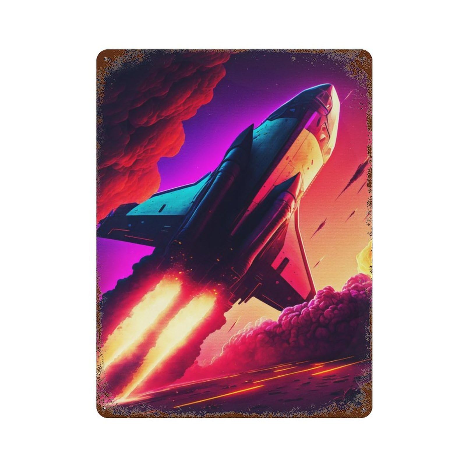 Garage Style Spaceship Travel Vintage Rust Metal Sign 15.7"x11.8", Industrial Home Decor for Bar And Workshop