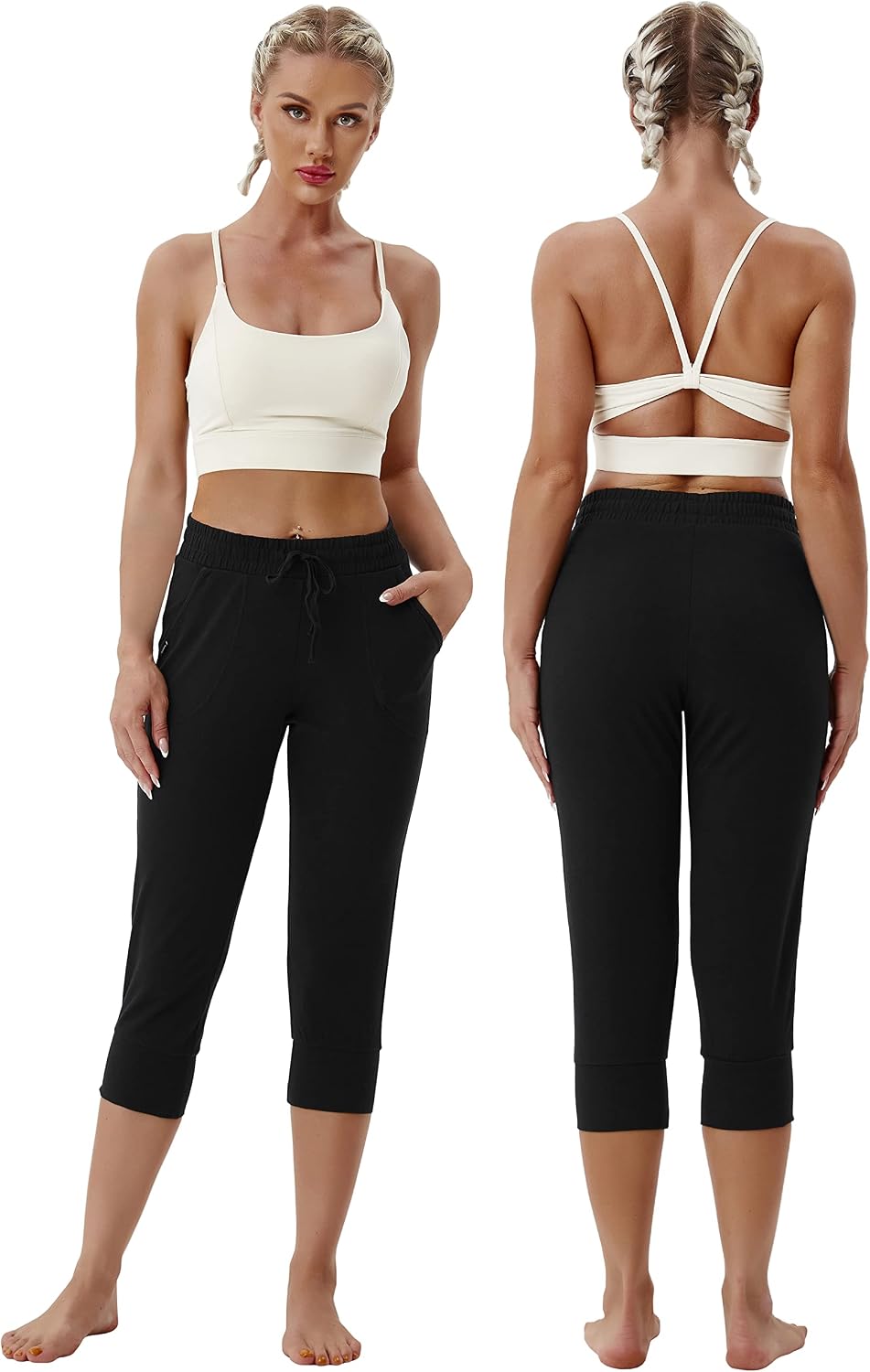 BUBBLELIME 19"/28" Women's High Waist Jogger Pants with Pockets Active Yoga Tapered Sweatpants Lounge Pants Capri